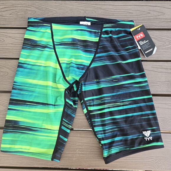 TYR Durafast Elite Lumen Drawstring Green/black Swim Jammer Size 32 New - Picture 1 of 3
